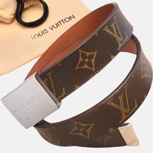 AU | LOUIS VUITTON Unisex Belt | Sz M Monogram Canvas Lea Sainteure Carre LB0072